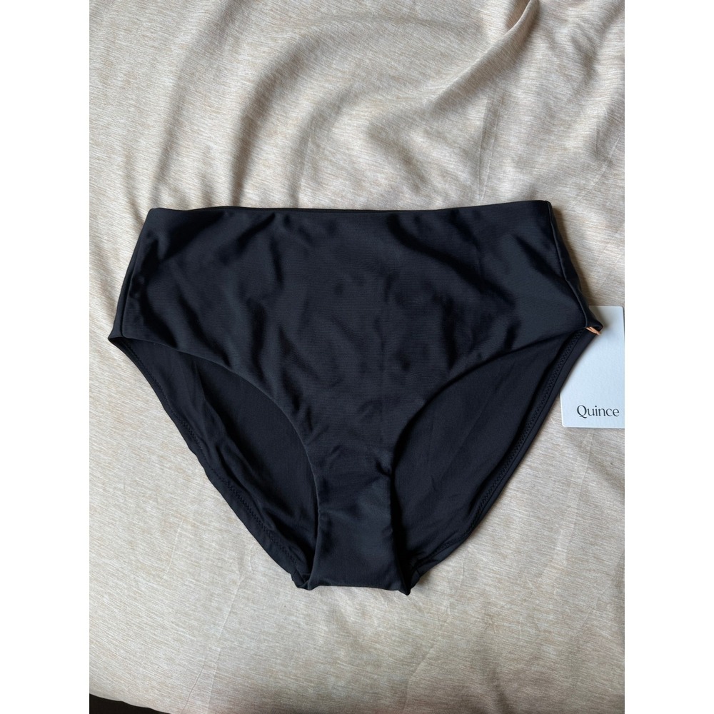 quince italian high-rise bikini bottom swimsuit in black, women size medium - Picture 3 of 6